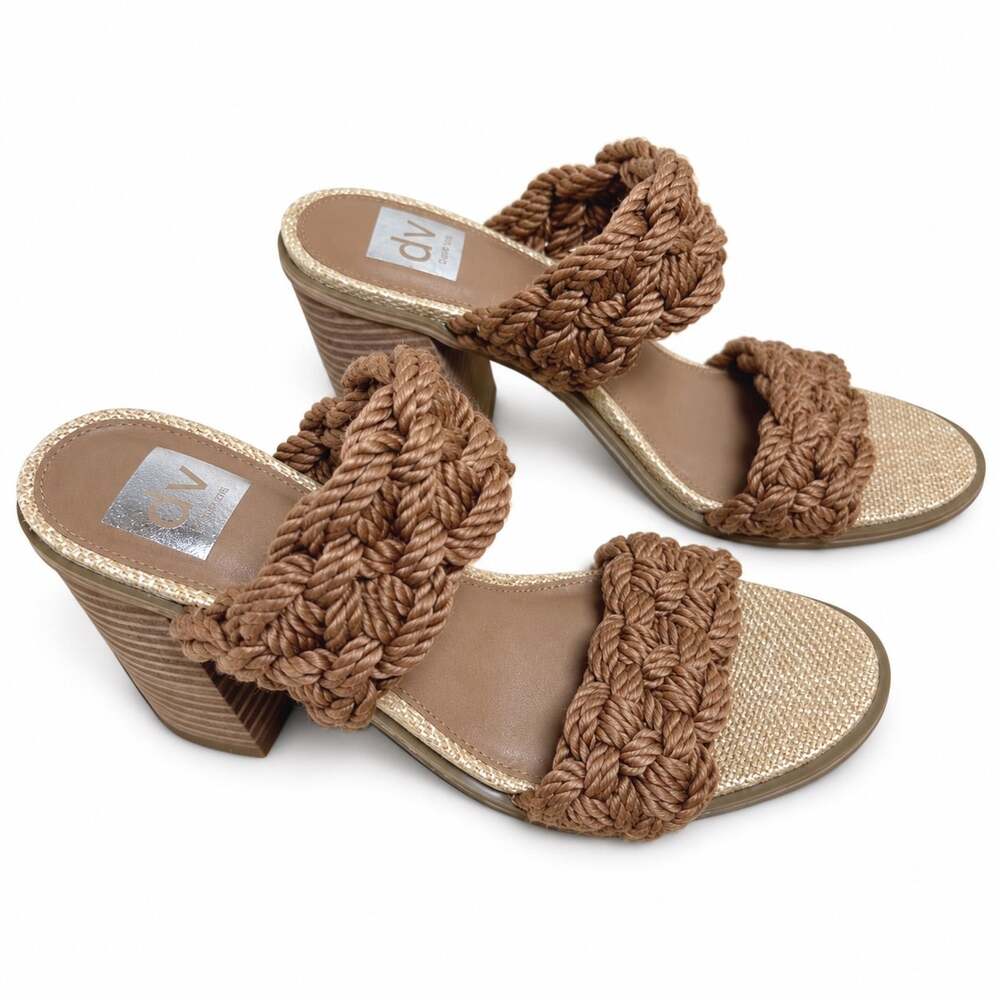 DV Dolce Vita Women Sandals 10 Toffee Brown Braided Straps Block Heel Slip On